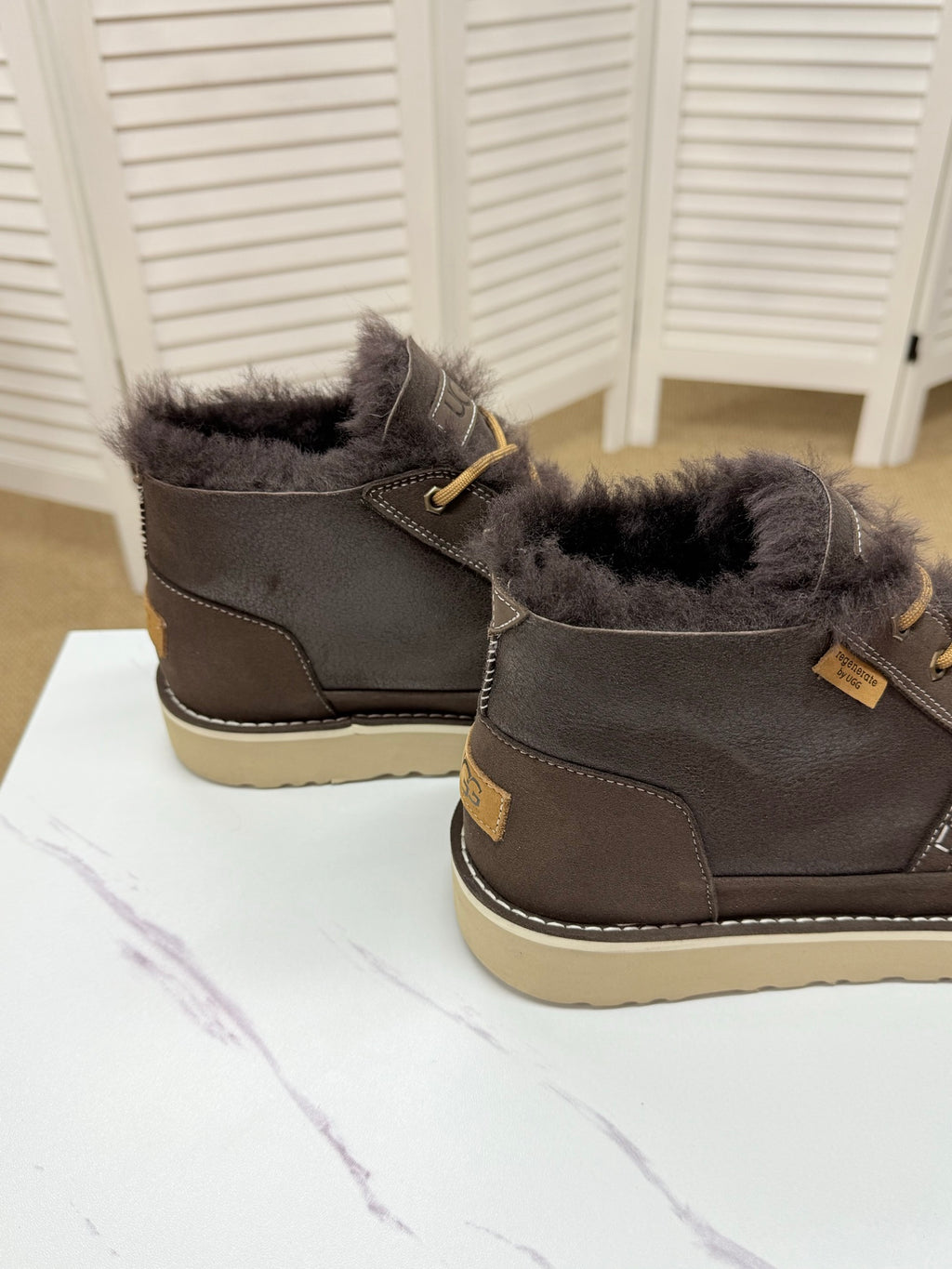 UGG Dark Brown Waxed Leather Shearling Boots - product view 4