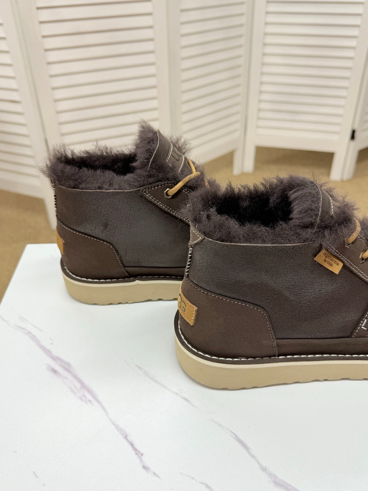 UGG Dark Brown Waxed Leather Shearling Boots - product view 4