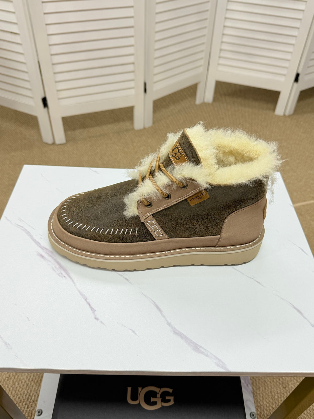 UGG Taupe Shearling-Collar Leather Boots - product view 3