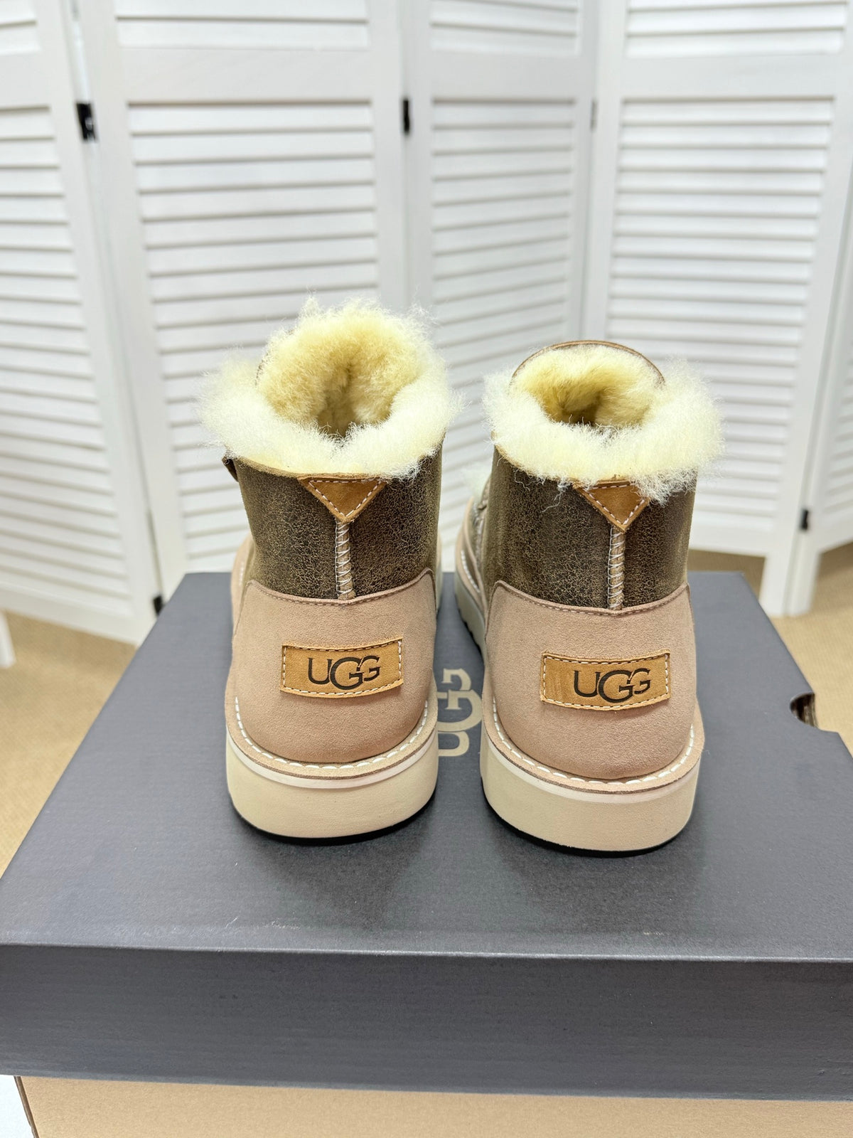 UGG Taupe Shearling-Collar Leather Boots - product view 8