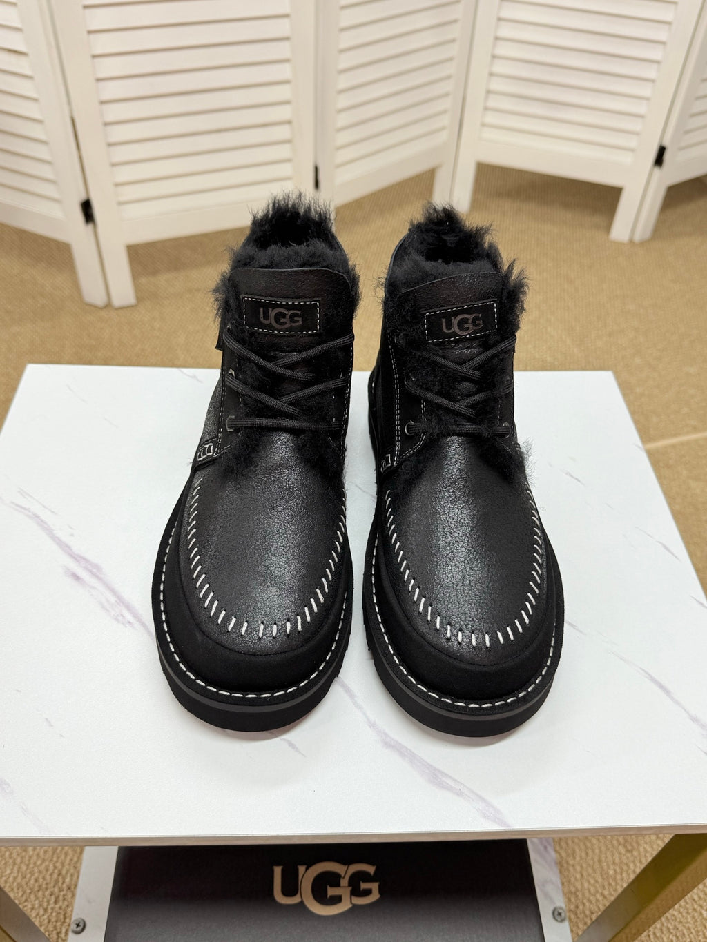 UGG Black Shearling-Collar Leather Boots - product view 2
