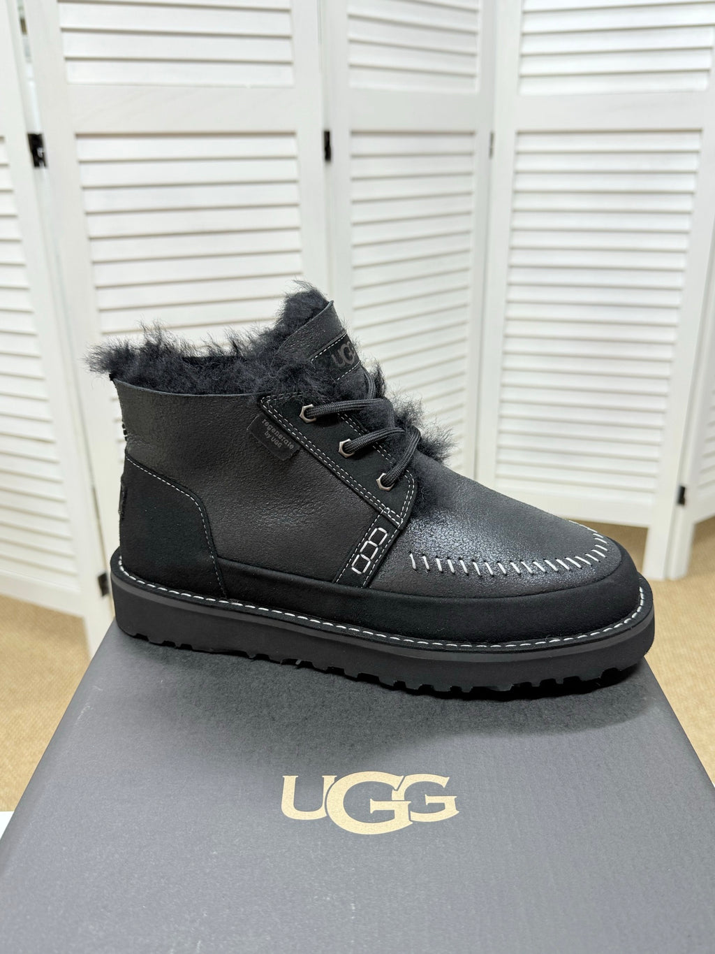 UGG Black Shearling-Collar Leather Boots - product view 5