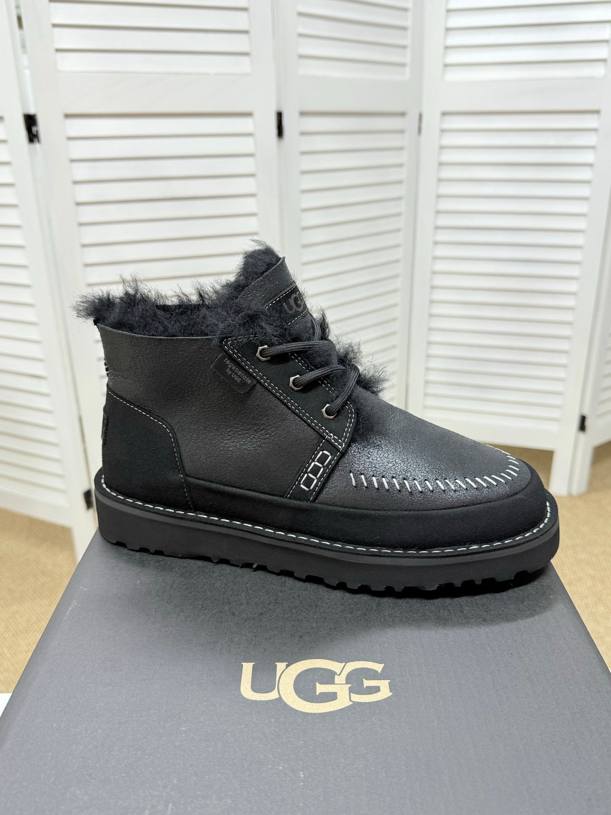 UGG Black Shearling-Collar Leather Boots - product view 5