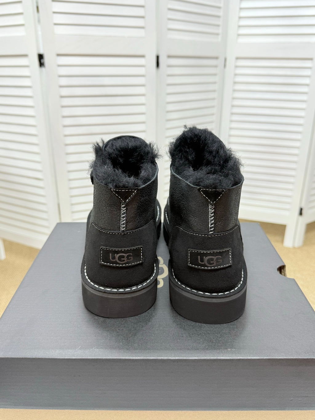 UGG Black Shearling-Collar Leather Boots - product view 8