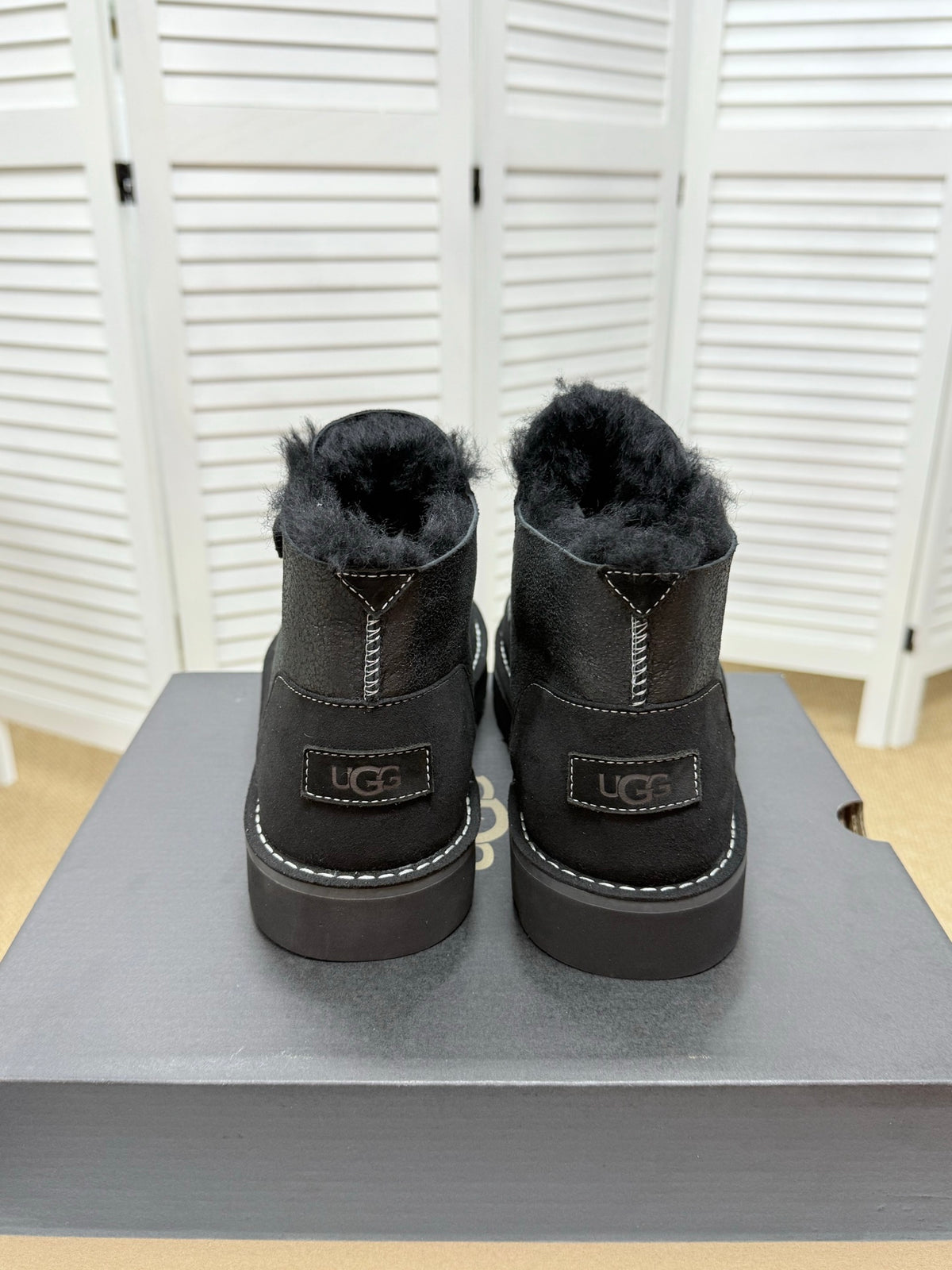 UGG Black Shearling-Collar Leather Boots - product view 8