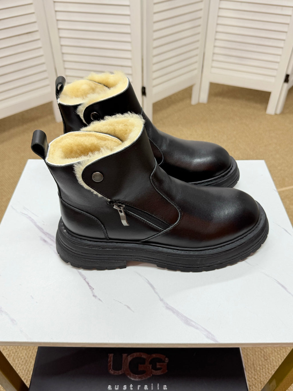 UGG Black Folded-Cuff Leather Boots - product view 6