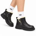UGG Black Folded-Cuff Leather Boots - side-angle hero view