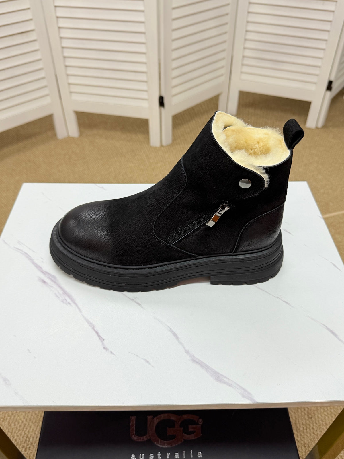 UGG Black Exposed-Shearling Ankle Boots - product view 2