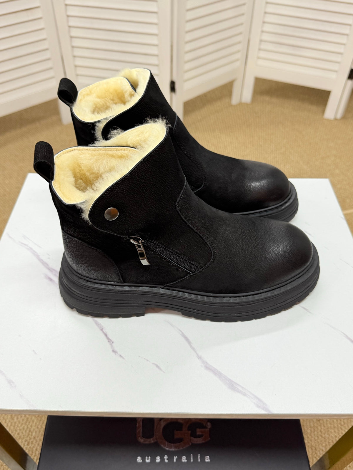 UGG Black Exposed-Shearling Ankle Boots - product view 5