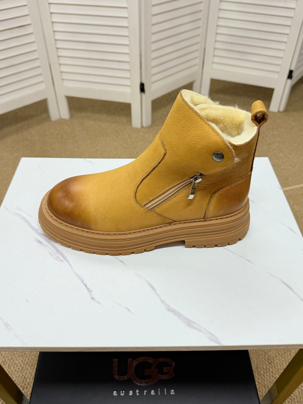 UGG Chestnut Shearling-Collar Leather Boots - product view 3