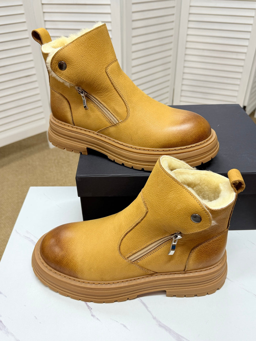 UGG Chestnut Shearling-Collar Leather Boots - product view 9