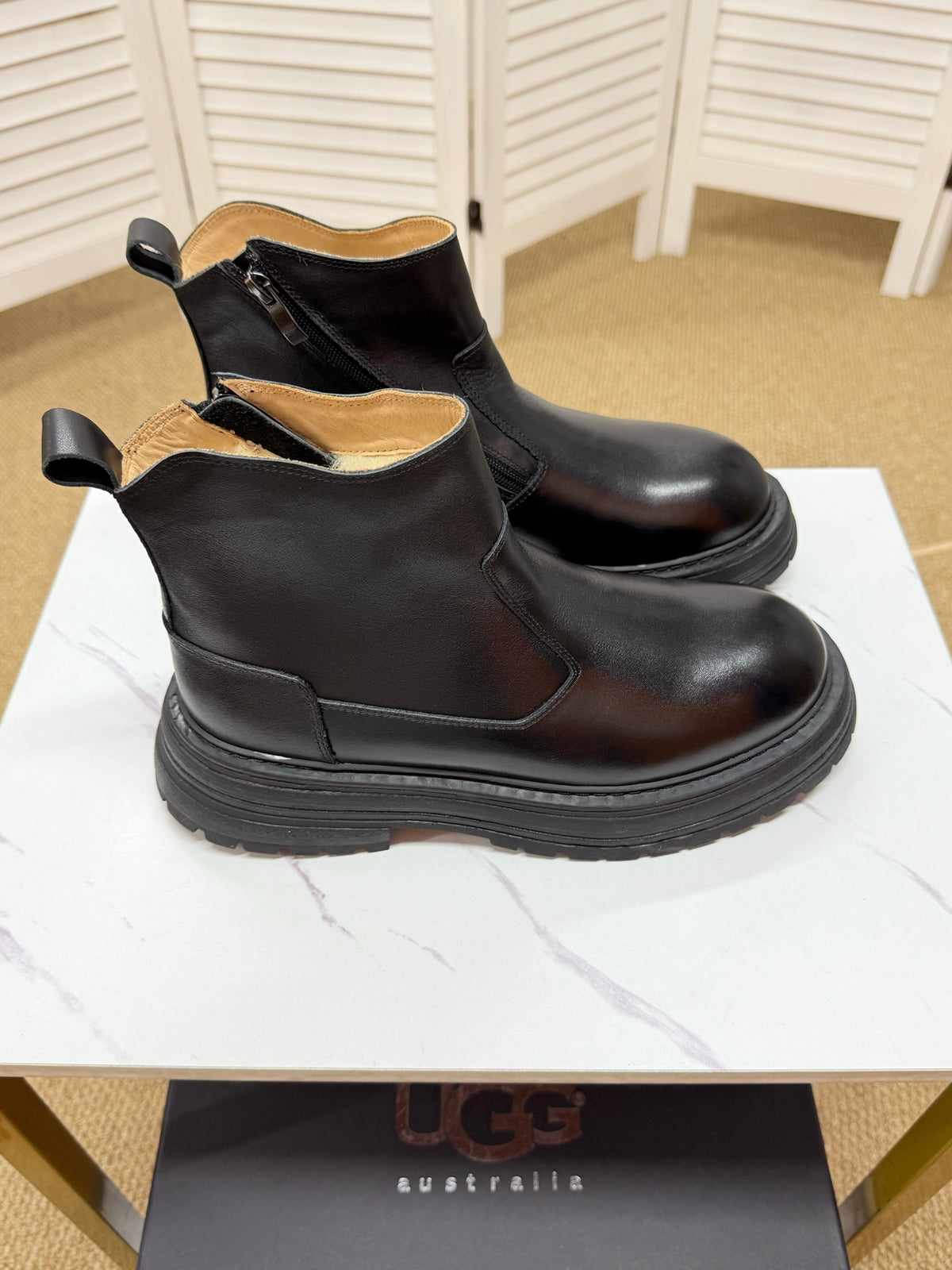UGG Black Leather Side-Zip Boots - product view 6