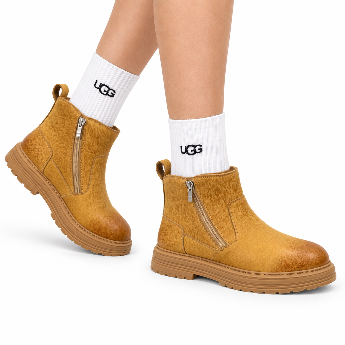 UGG Chestnut Leather Chelsea Boots - side-angle hero view