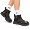 UGG Black Leather Chelsea Boots - side-angle hero view