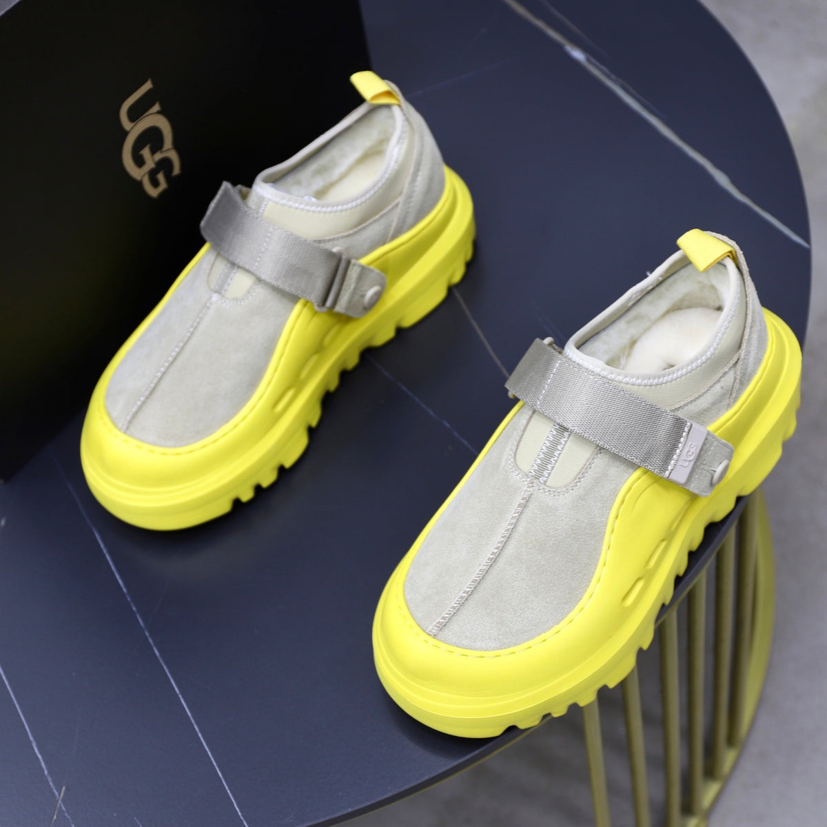 UGG Gray Neon-Yellow Strap Platform Shoes - product view 3