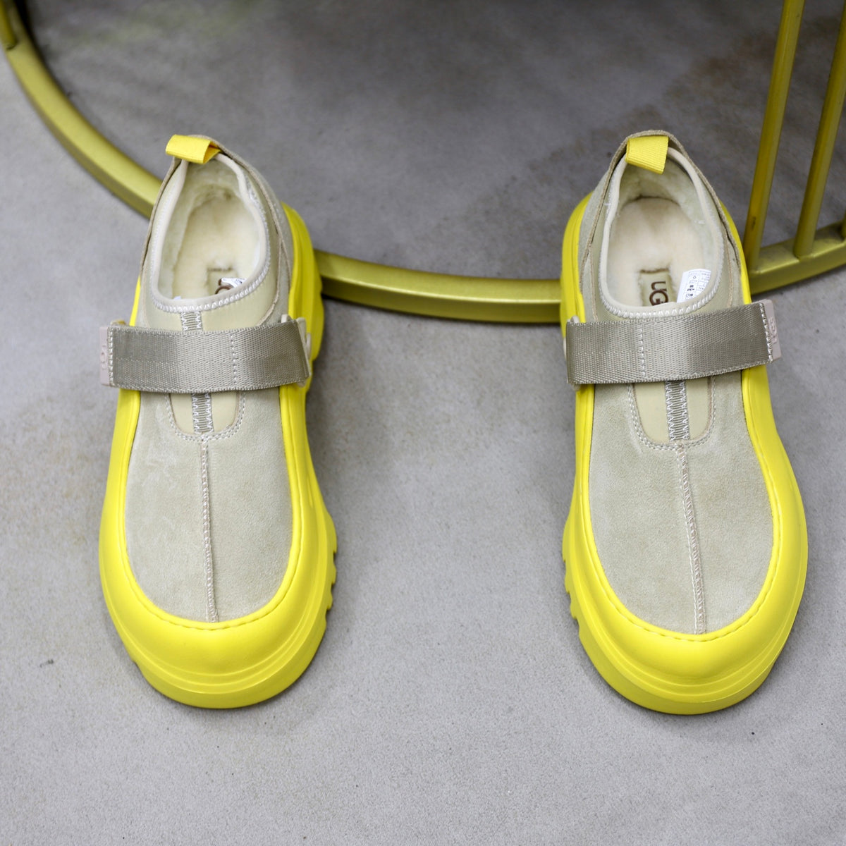 UGG Gray Neon-Yellow Strap Platform Shoes - product view 4