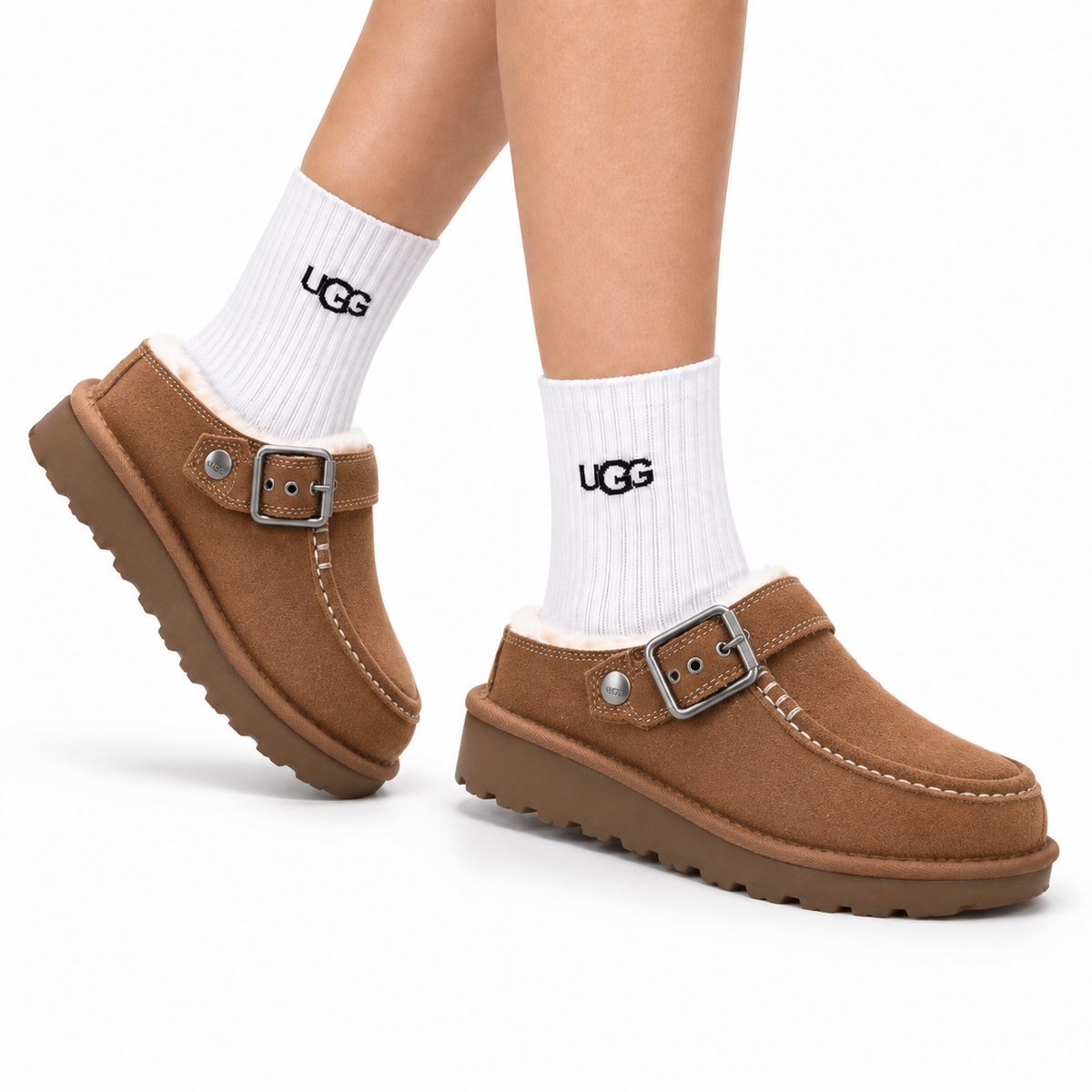 UGG Tazz Shearling Platform Slip-Ons - side-angle hero image