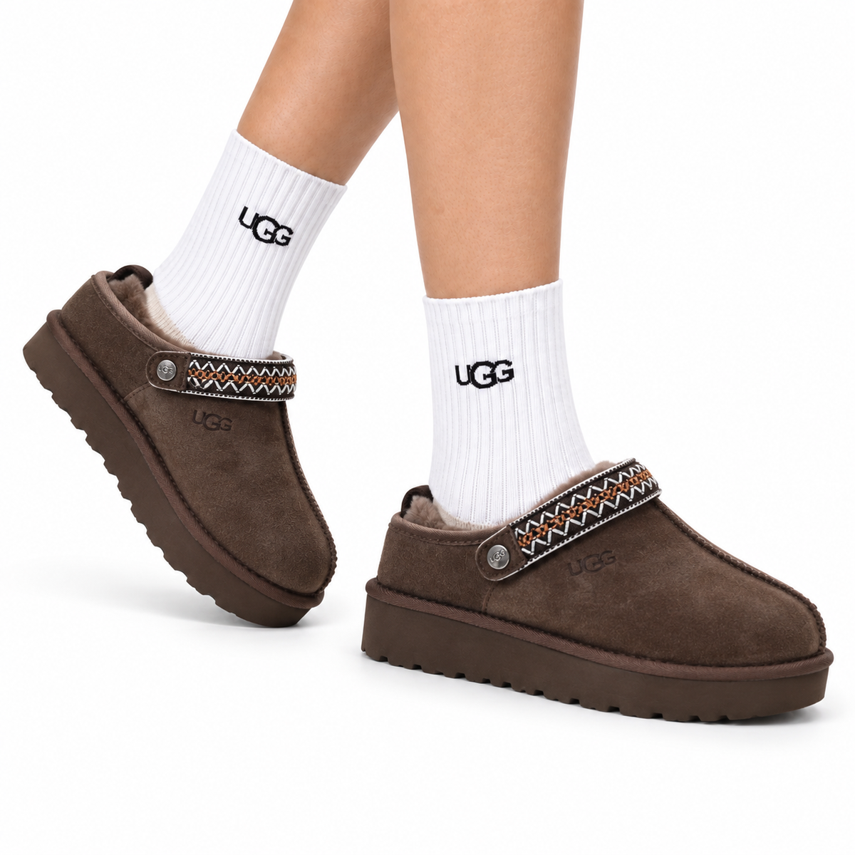 UGG Tazz Shearling Platform Slip-Ons - side-angle hero image
