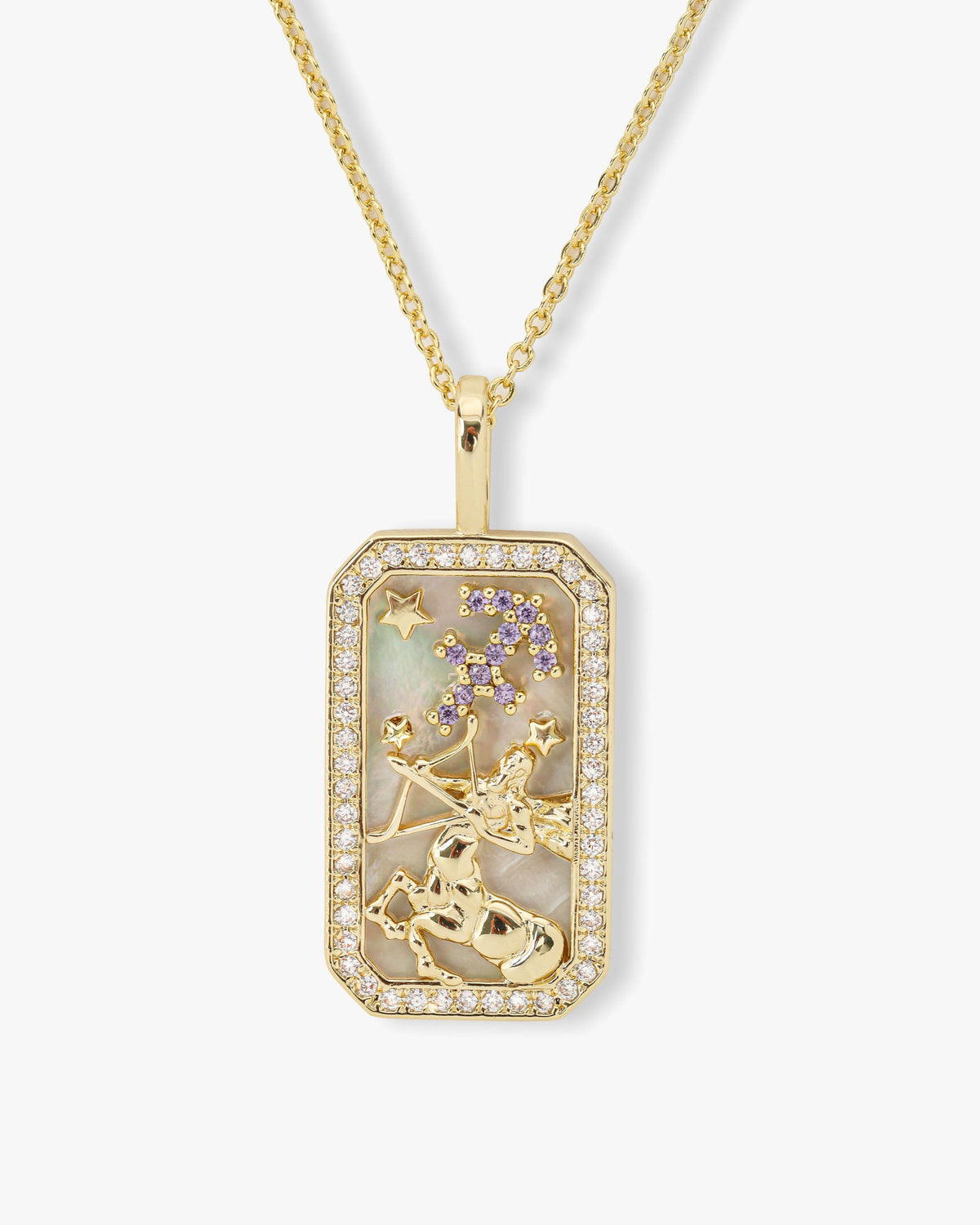 Gold zodiac amulet necklace with mother of pearl – view 9