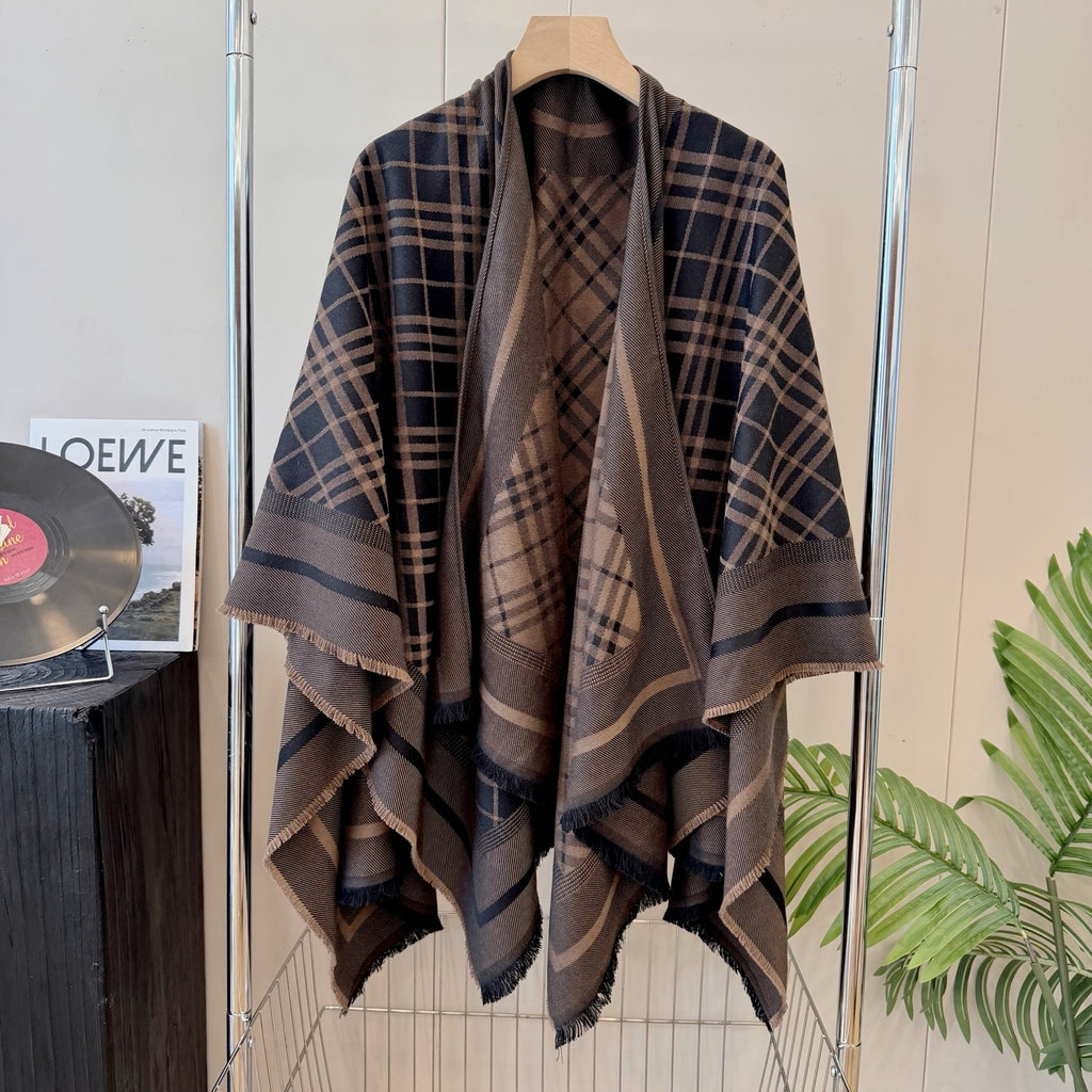 Burberry Style Reversible Plaid Cape Shawl product detail 2