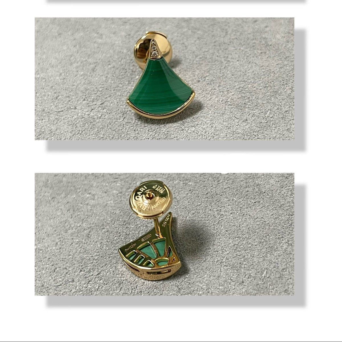 BVLGARI Fan-Shaped Malachite Stud Earrings detail 5