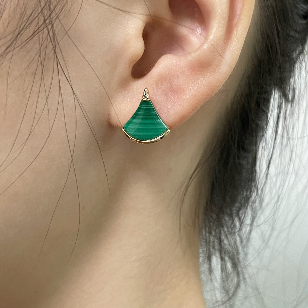 BVLGARI Fan-Shaped Malachite Stud Earrings