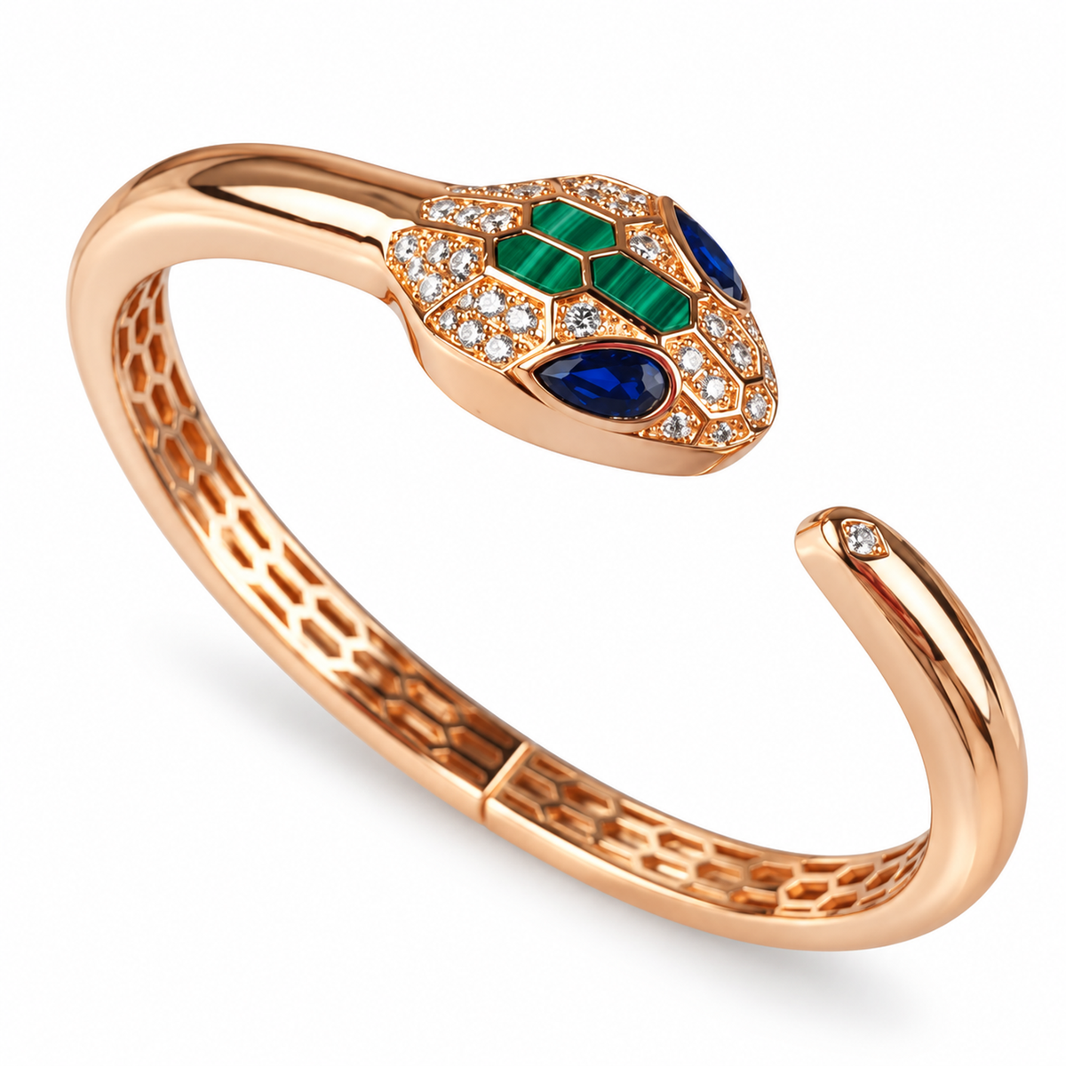 BVLGARI Serpenti Malachite Snake-Head Bracelet on white background