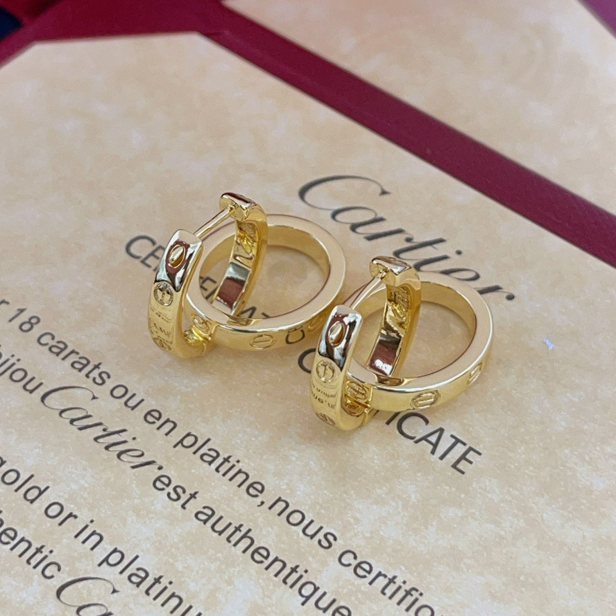 Cartier Gold-Tone Diamond-Set Double-Ring Earrings detail 2