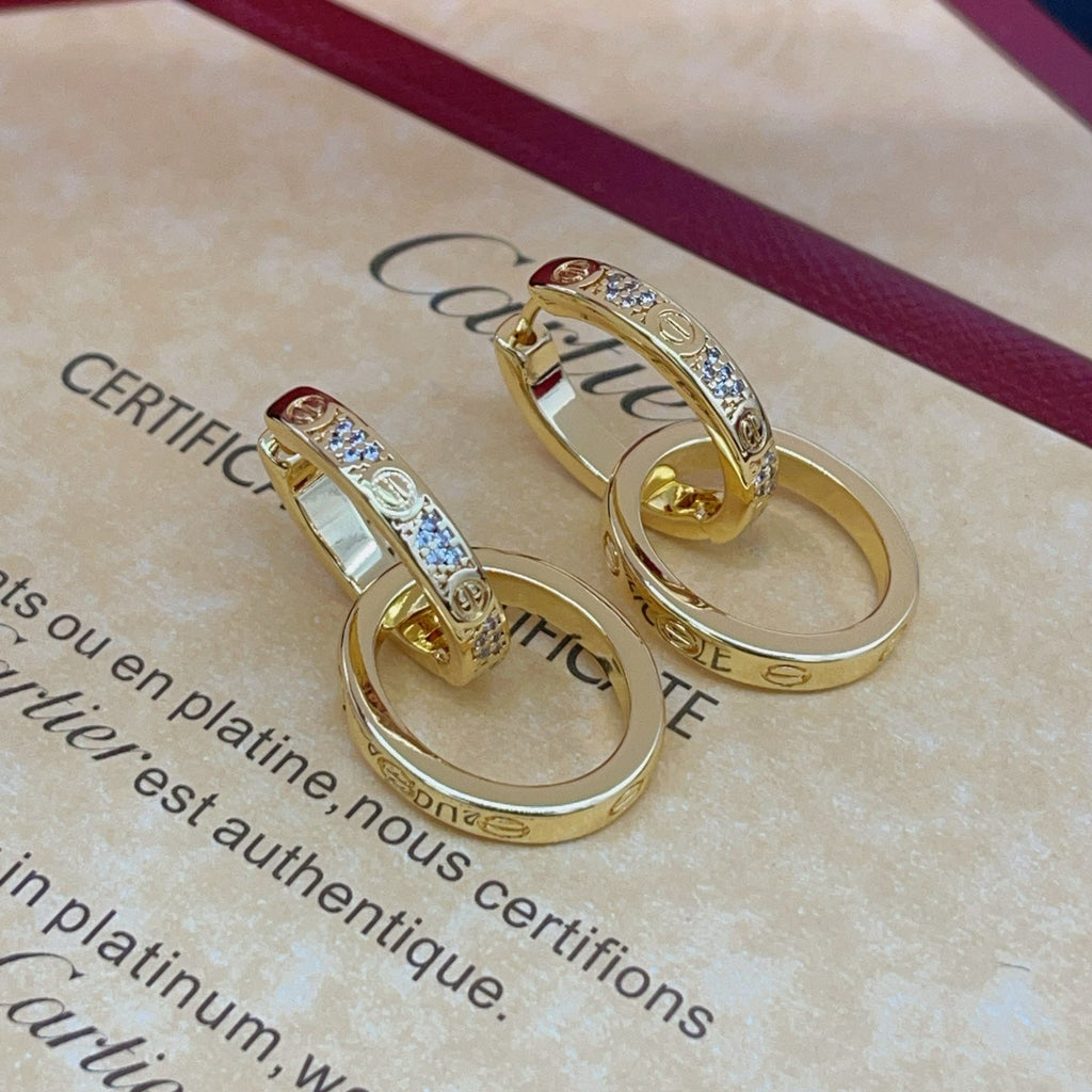 Cartier Gold-Tone Diamond-Set Double-Ring Earrings detail 3