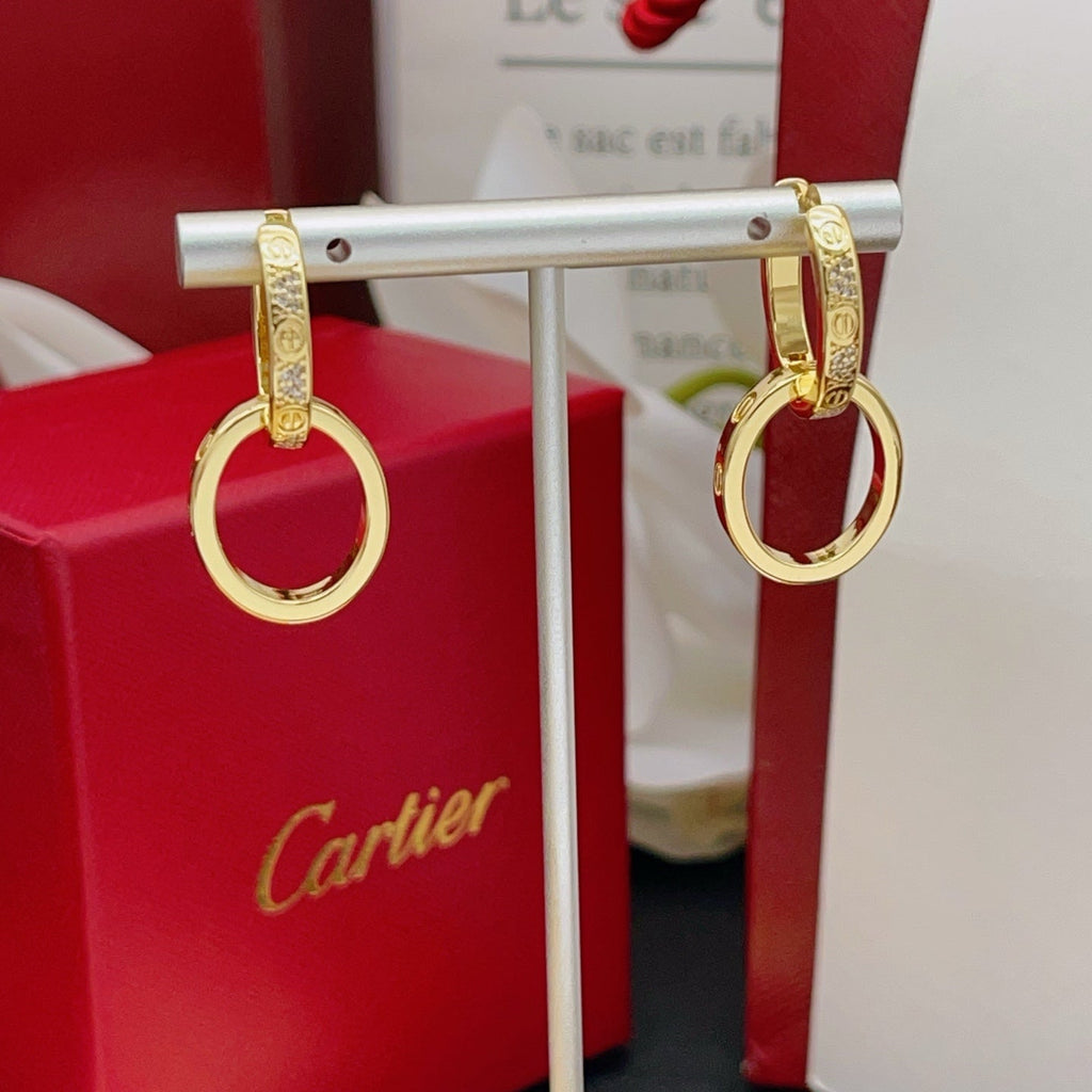 Cartier Gold-Tone Diamond-Set Double-Ring Earrings detail 4