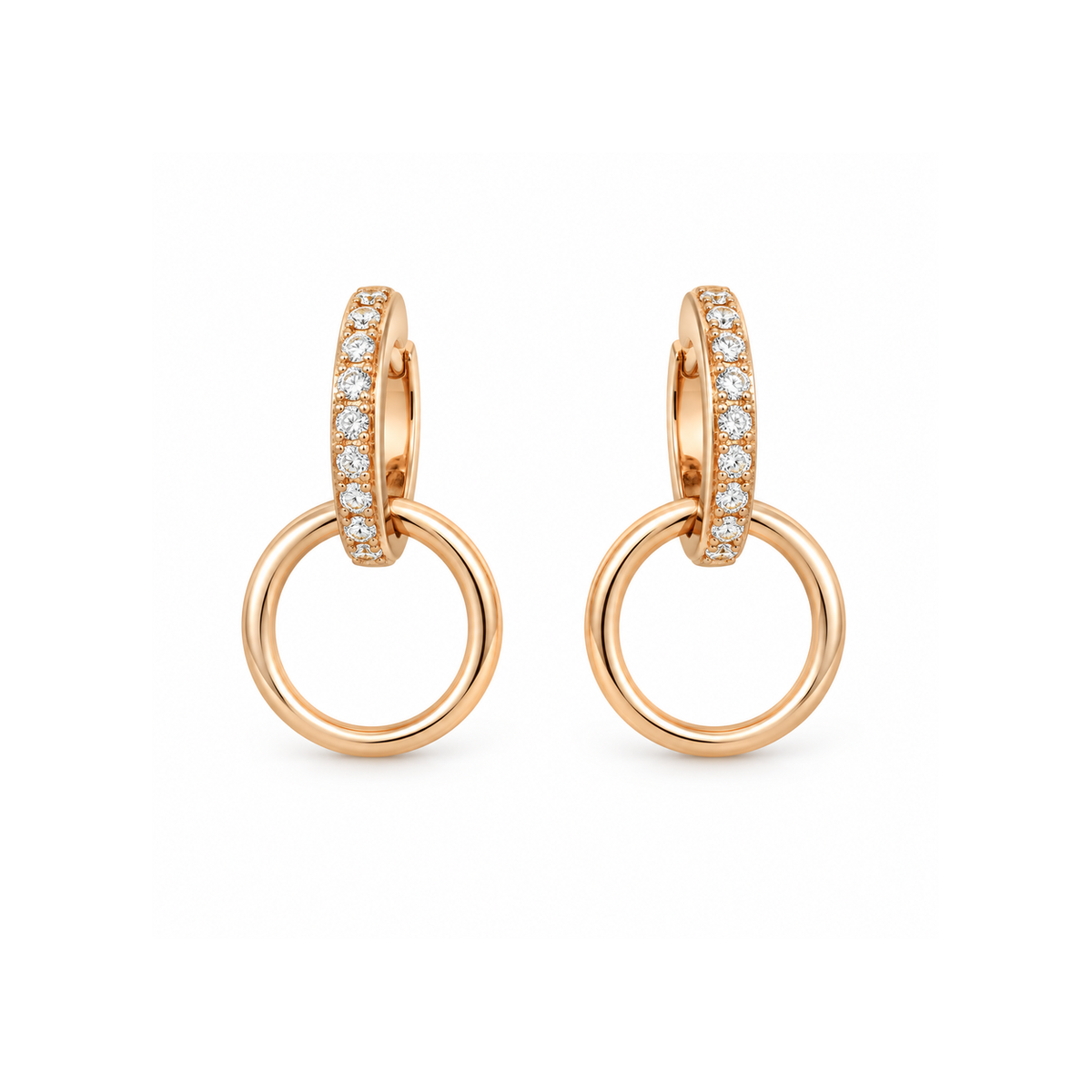 Cartier Gold-Tone Diamond-Set Double-Ring Earrings on pure white background