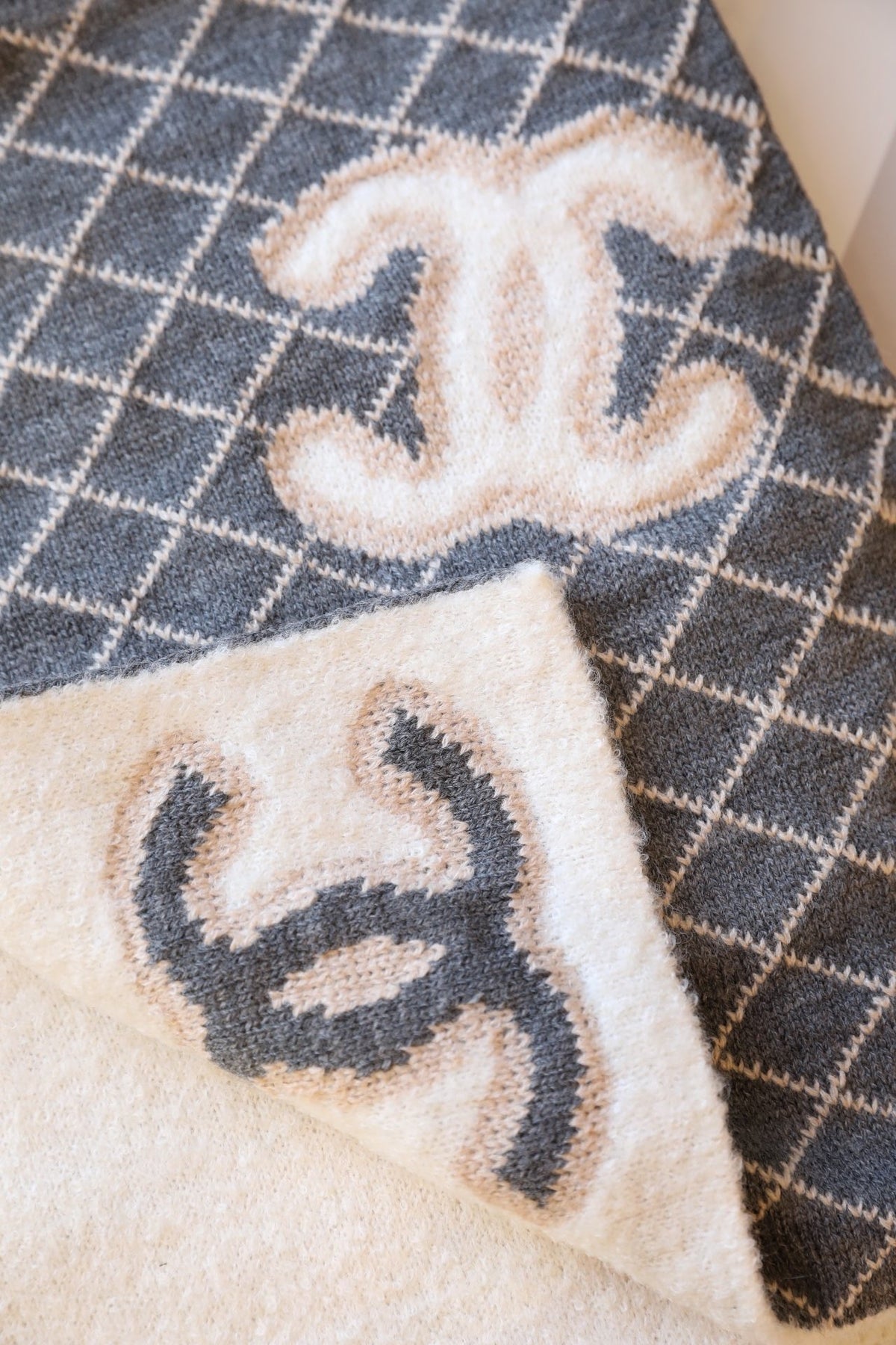 Chanel Style Fuzzy Reversible Diamond Logo Scarf product detail 7