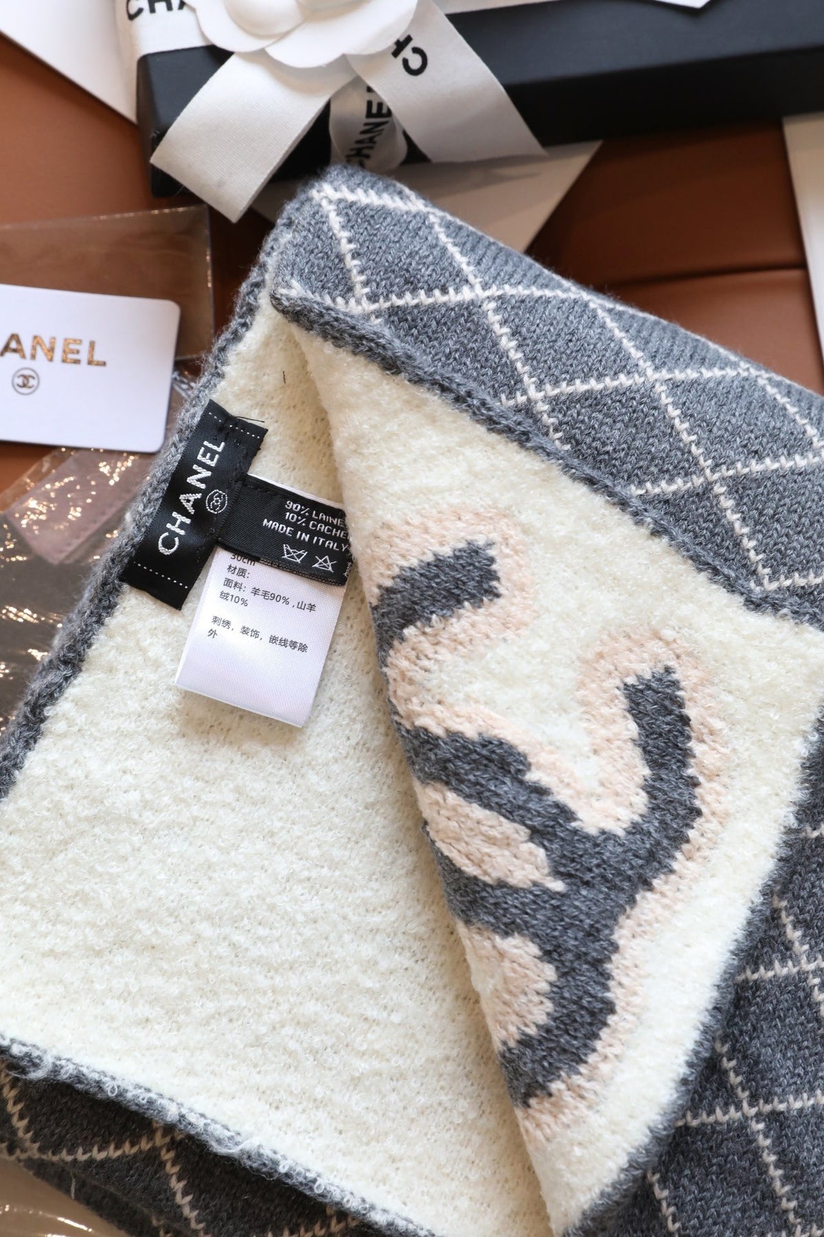 Chanel Style Fuzzy Reversible Diamond Logo Scarf product detail 9