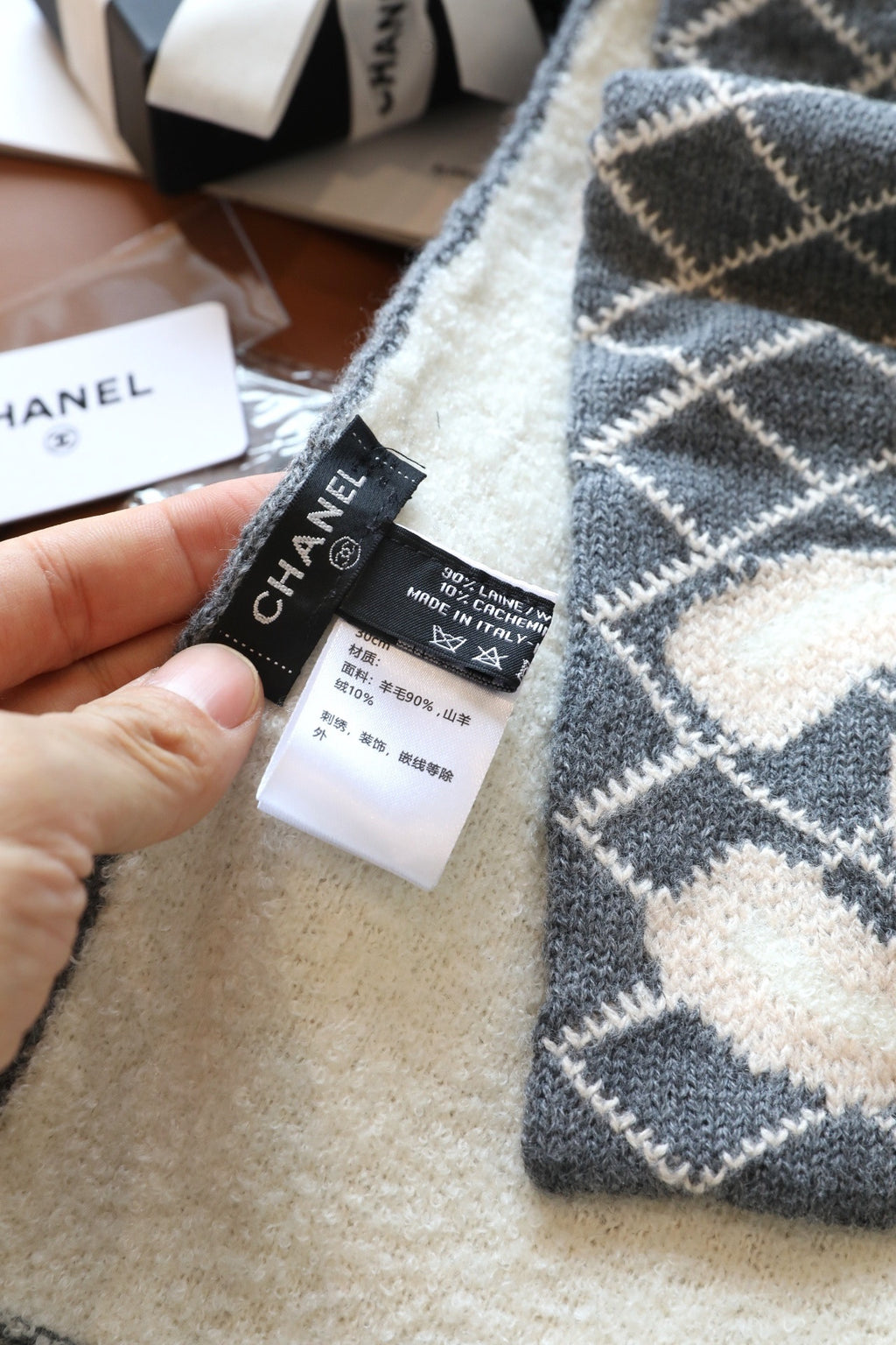 Chanel Style Fuzzy Reversible Diamond Logo Scarf product detail 10