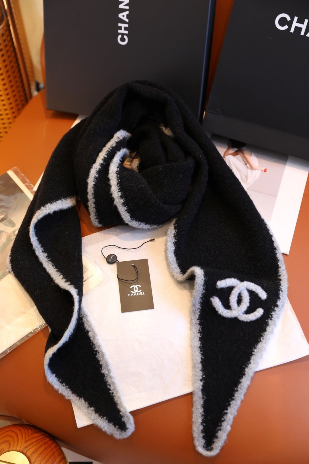Chanel Style Fuzzy Triangle Knit Scarf product detail 3