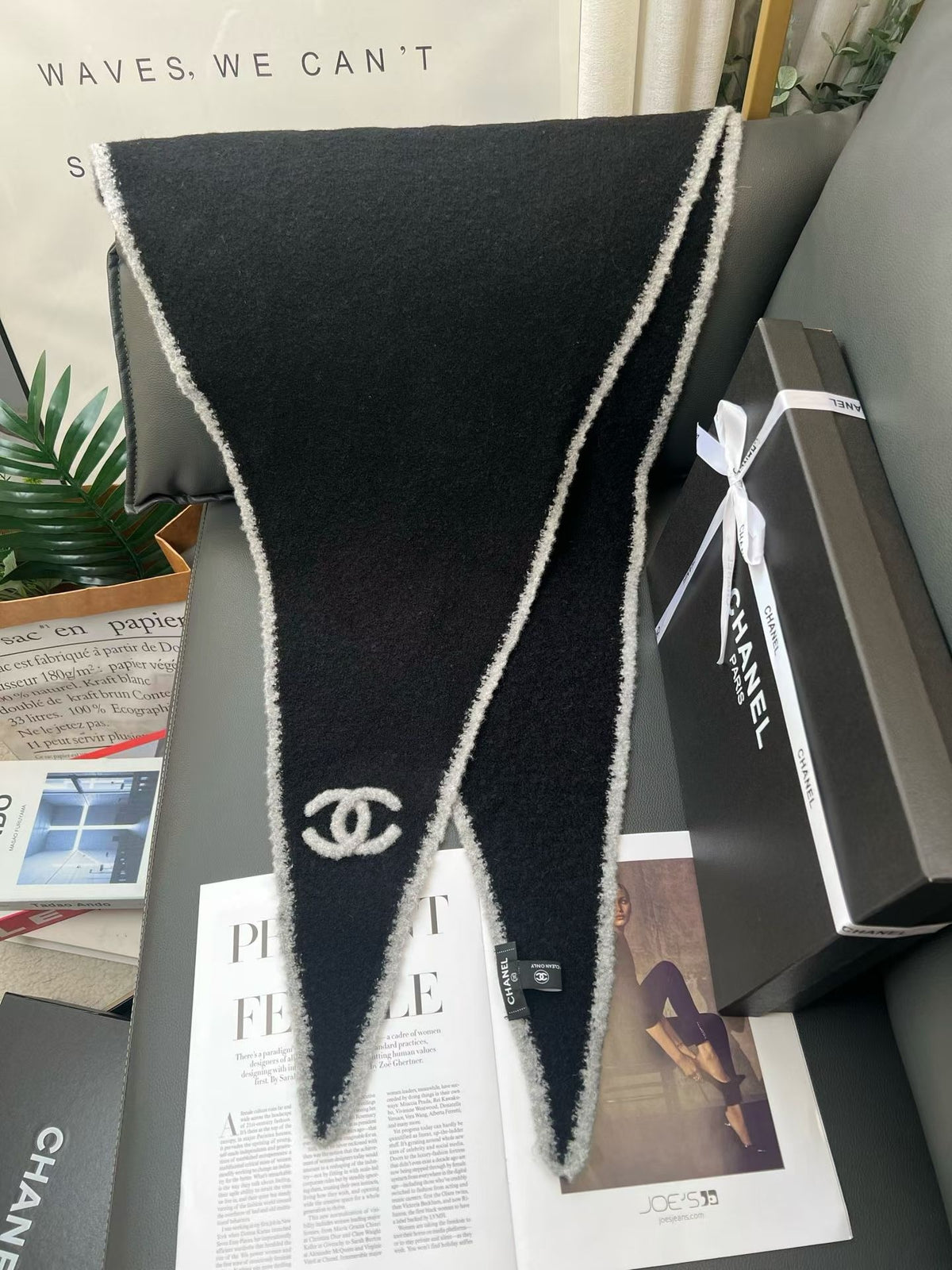 Chanel Style Fuzzy Triangle Logo Scarf product detail 8