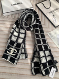 Chanel Style Fuzzy Windowpane Plaid Scarf product detail 3