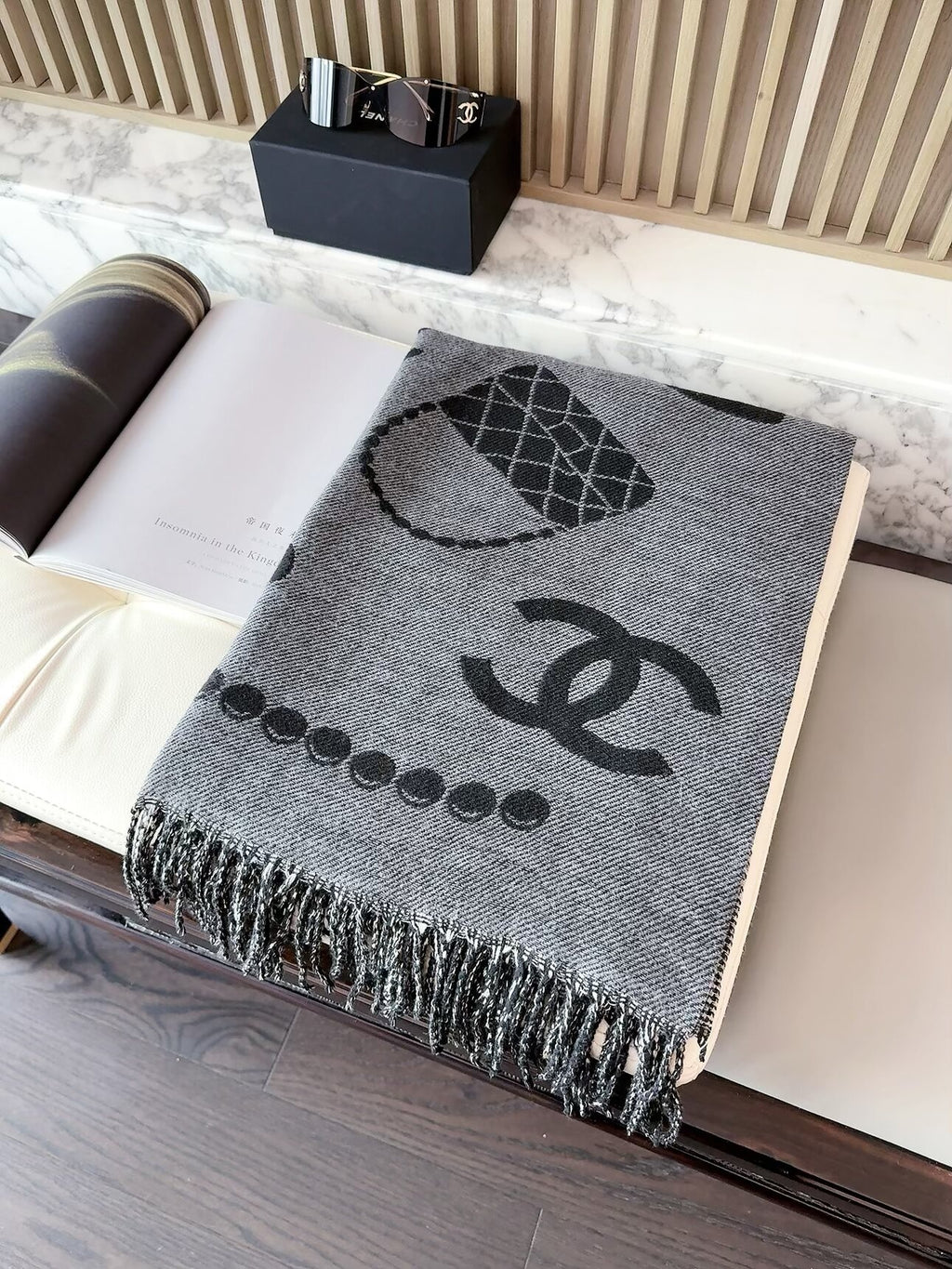 Chanel Style Jewelry Motif Fringe Scarf product detail 2