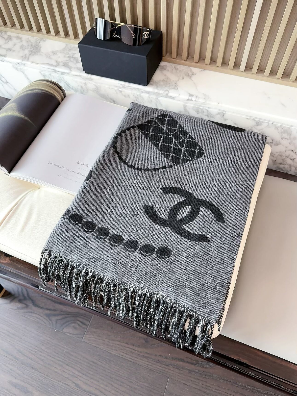 Chanel Style Jewelry Motif Fringe Scarf product detail 2
