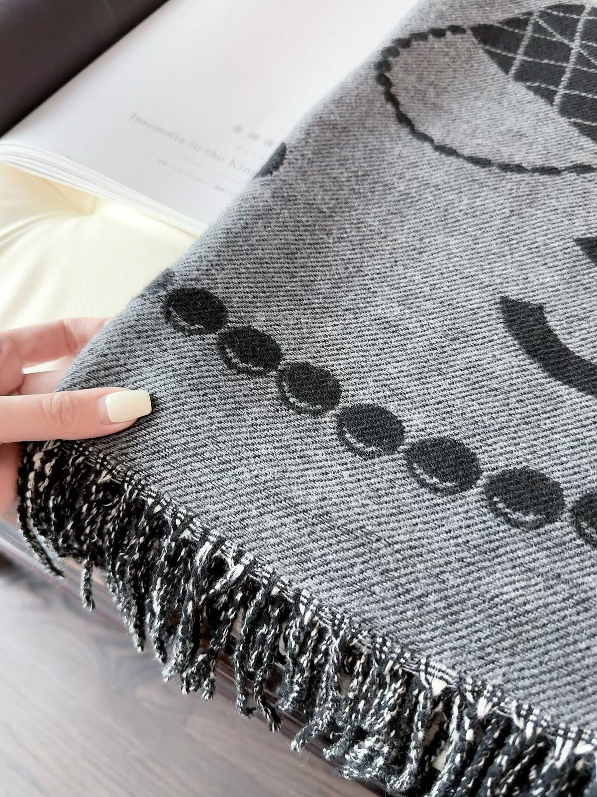Chanel Style Jewelry Motif Fringe Scarf product detail 3