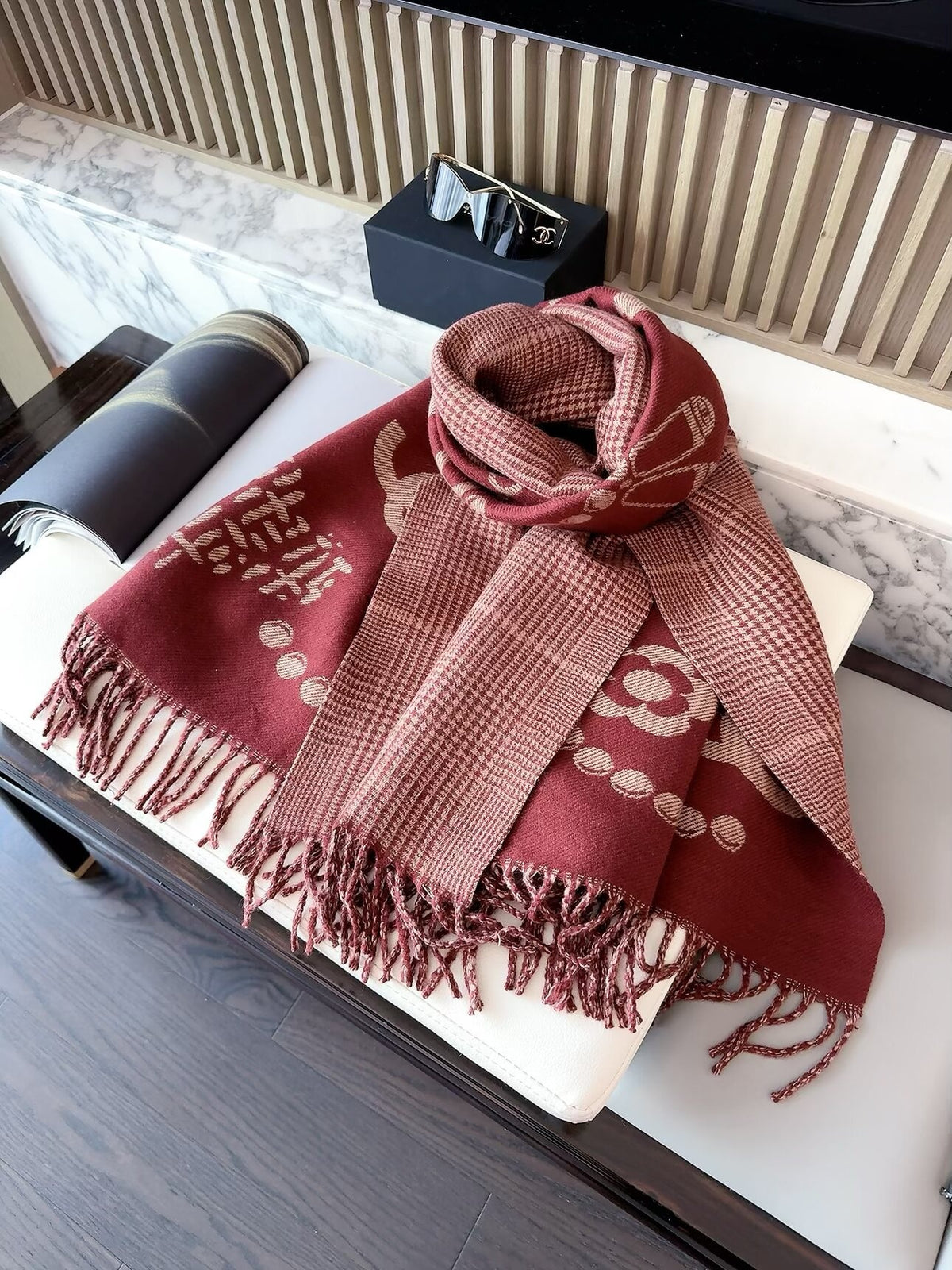 Chanel Style Jewelry Motif Fringe Scarf product detail 6