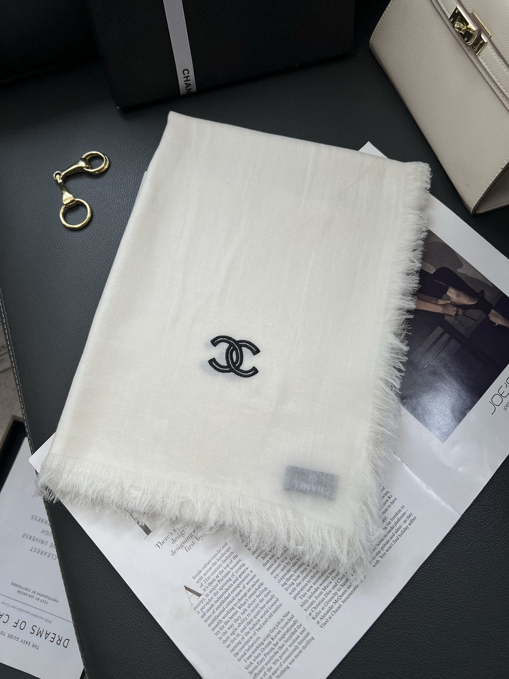 Chanel Style Lightweight Embroidered Logo Scarf product detail 4