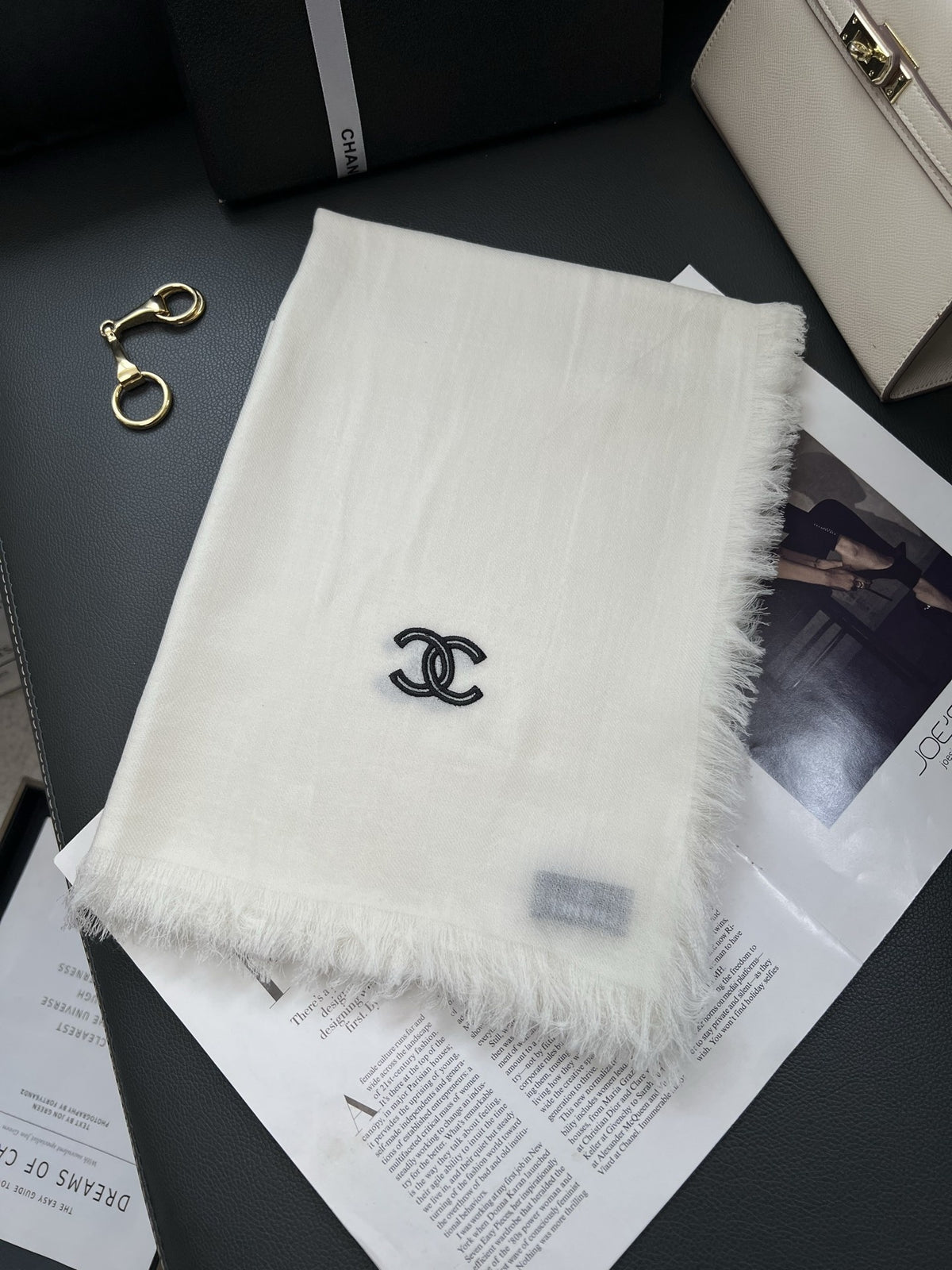 Chanel Style Lightweight Embroidered Logo Scarf product detail 4