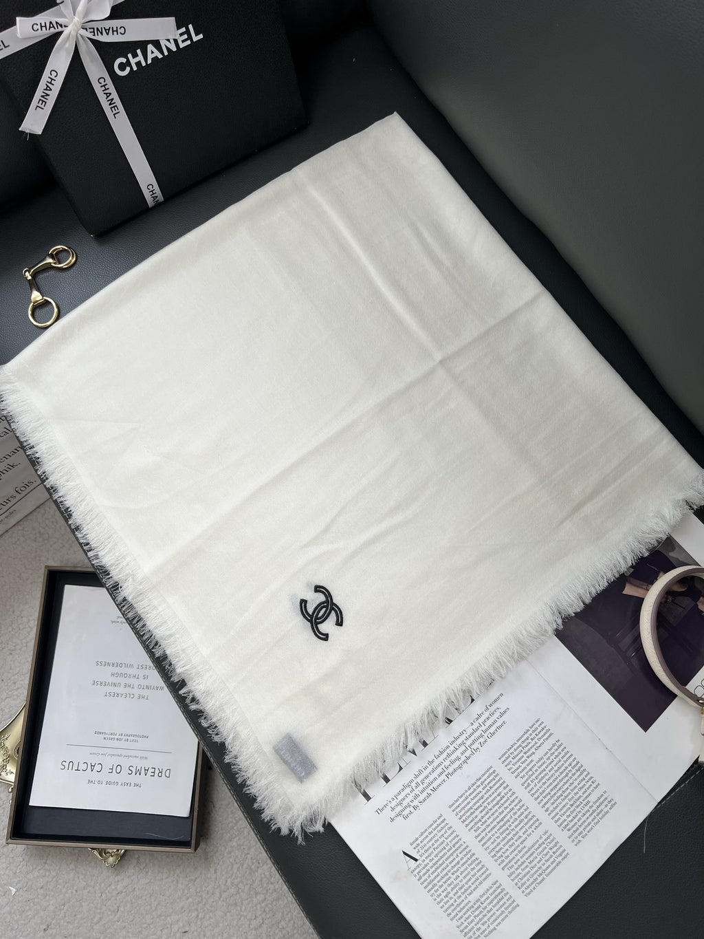 Chanel Style Lightweight Embroidered Logo Scarf product detail 5