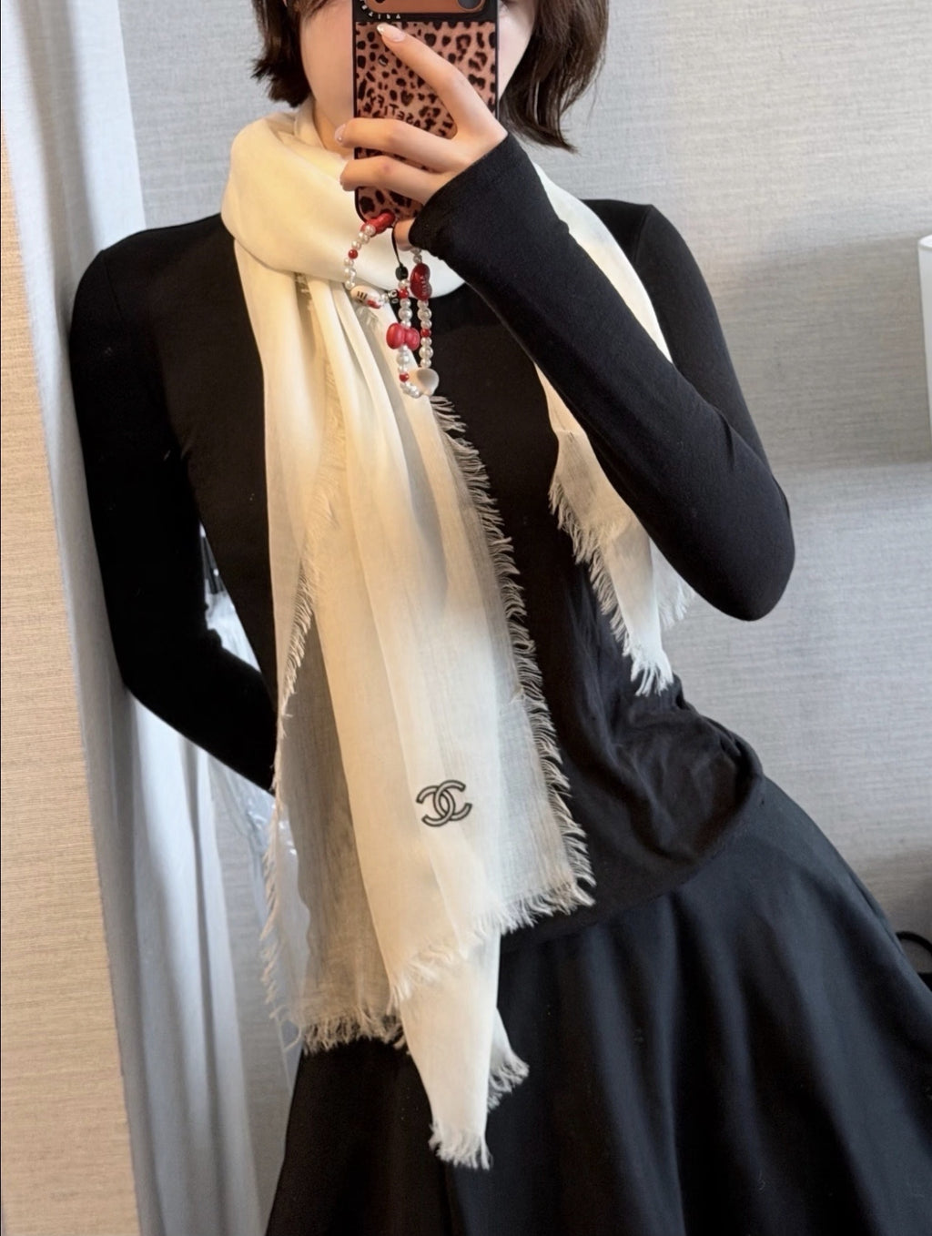 Chanel Style Lightweight Embroidered Logo Scarf product detail 10