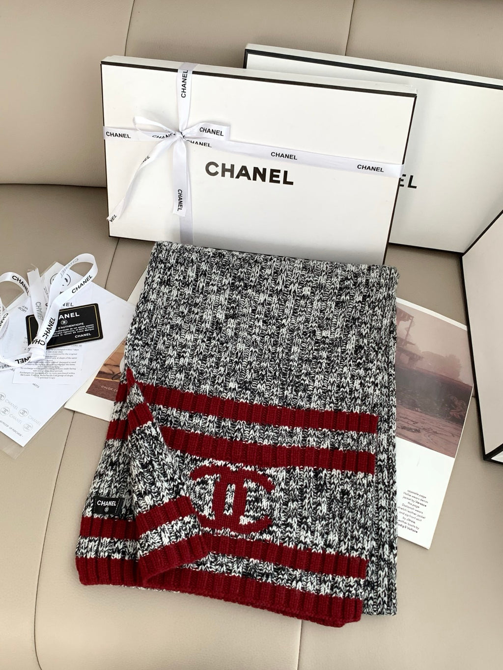Chanel Style Marled Knit Scarf and Beanie Set product detail 2