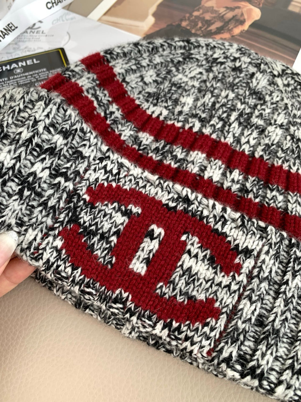 Chanel Style Marled Knit Scarf and Beanie Set product detail 8