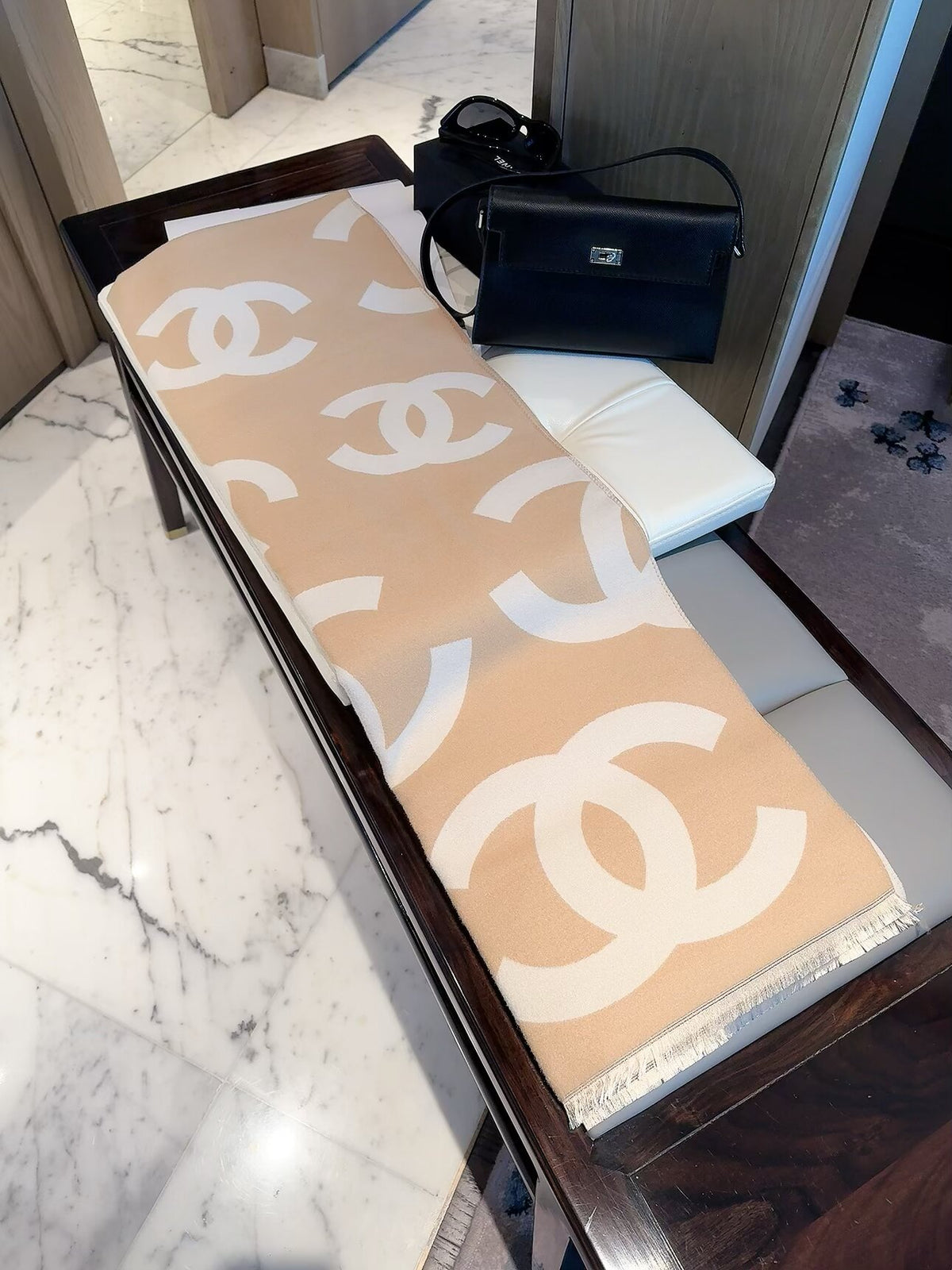 Chanel Style Oversized Logo Knit Scarf product detail 2