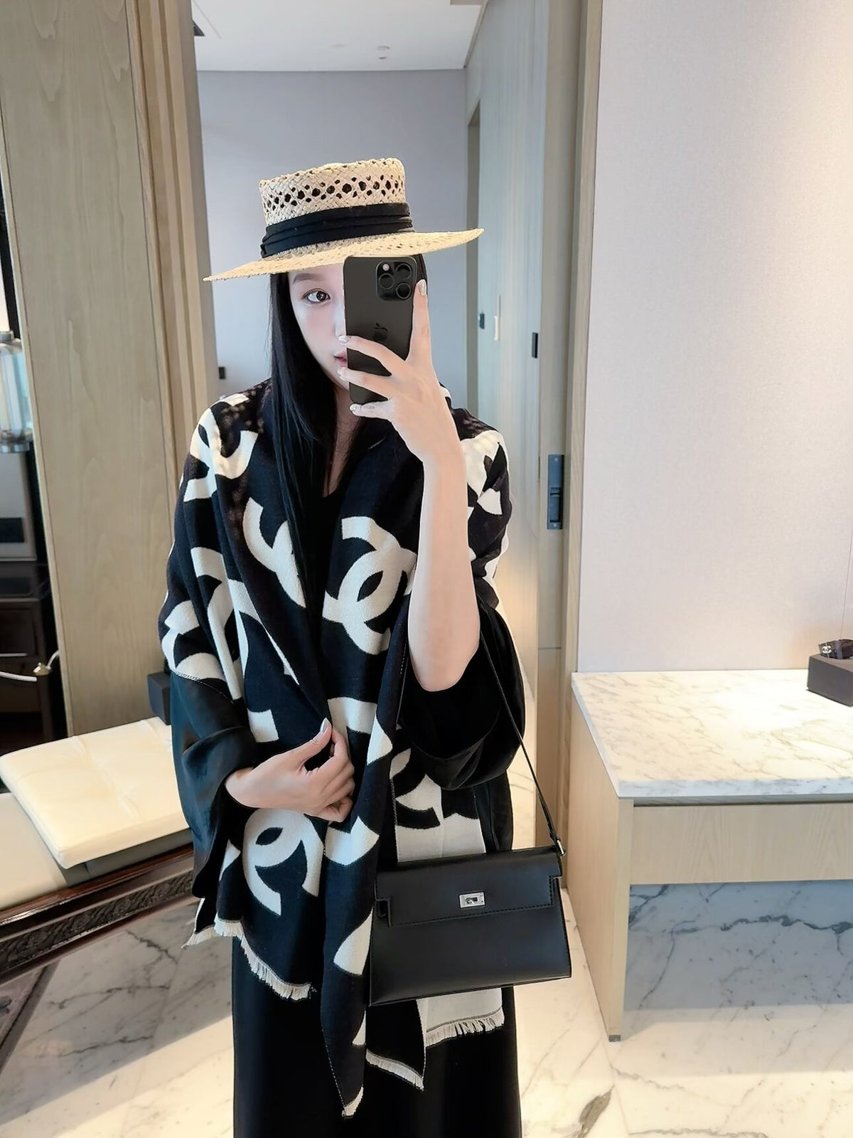Chanel Style Oversized Logo Knit Scarf product detail 8