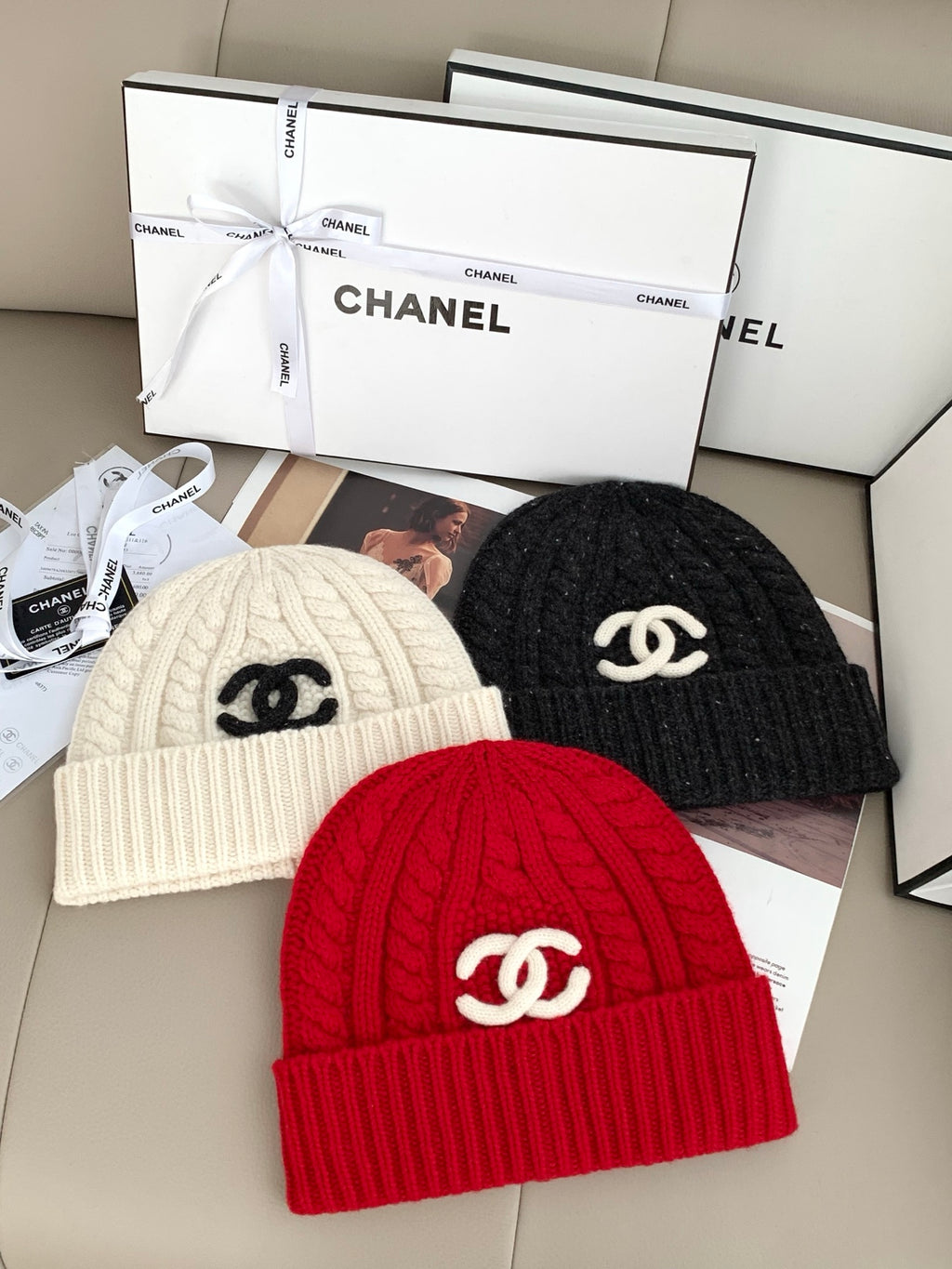 Chanel Style Rib-Knit Scarf and Beanie Set product detail 2